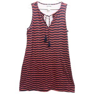 Tommy Bahama Women's L Navy Red Stripe Nylon Sleeveless Shift Dress